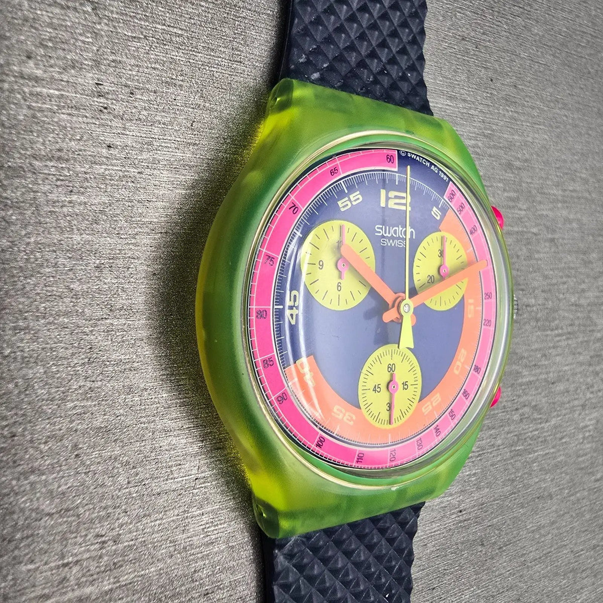 Swatch Chrono Grand Prix Watch Men 37mm Blue Dial Yellow Case SCJ101 New Battery3