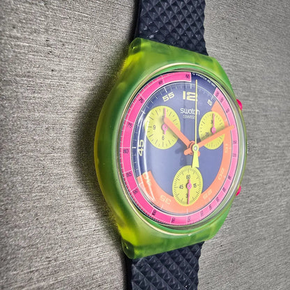 Swatch Chrono Grand Prix Watch Men 37mm Blue Dial Yellow Case SCJ101 New Battery3
