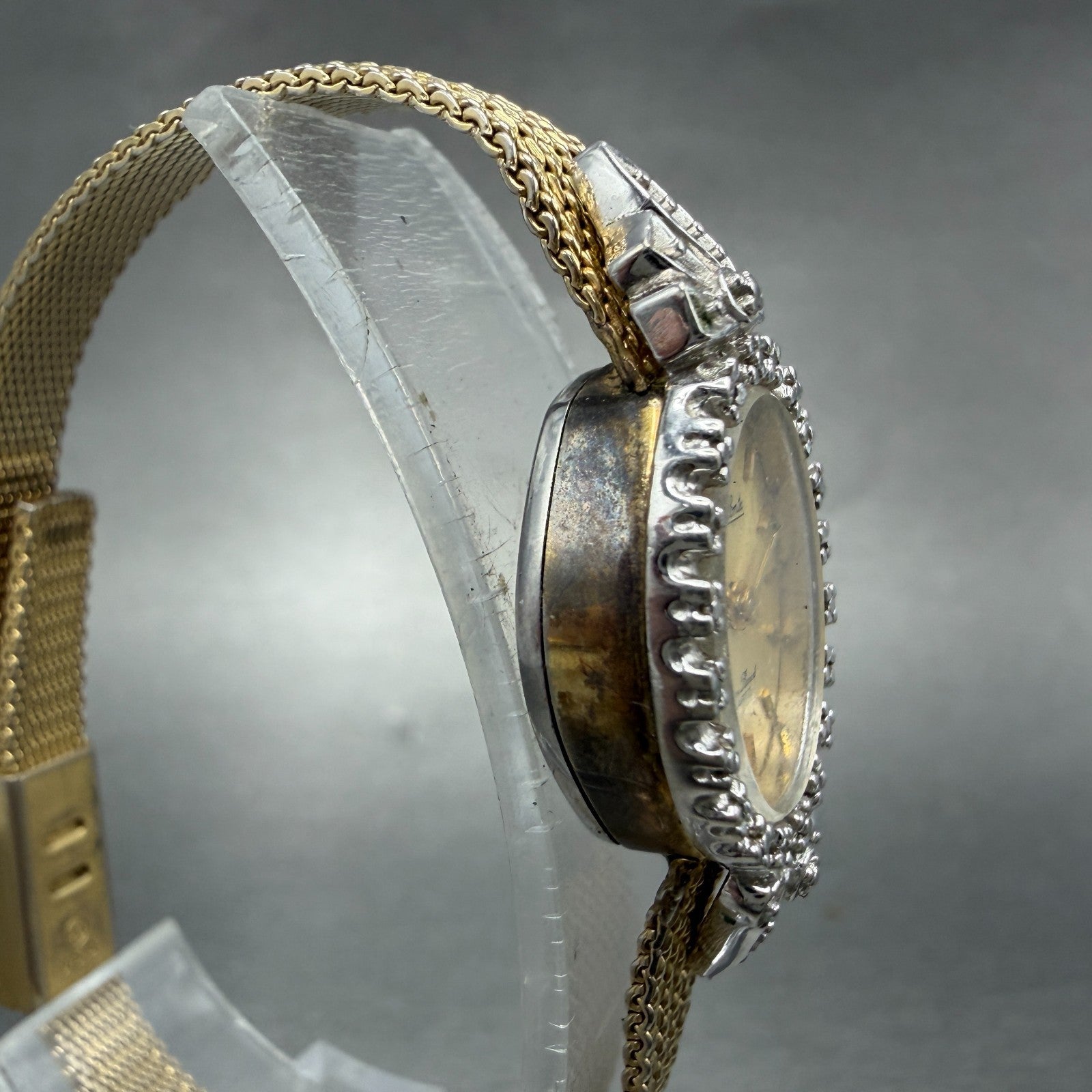 Lucien Piccard Dufonte Watch Women 17mm Champagne Dial Gold Diamond Bezel NewBat3