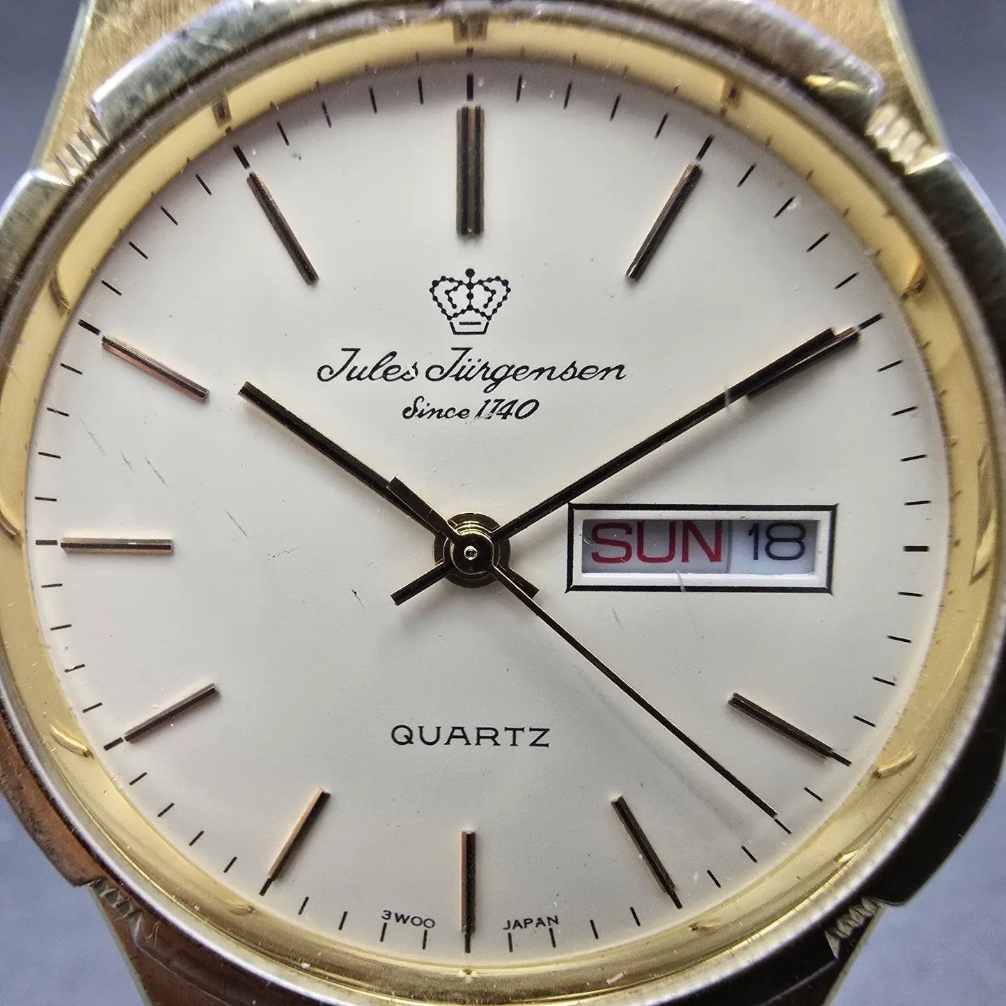 Jules Jurgensen Watch Men 34mm Cream Dial Gold Tone Daydate Round 4505 New Batt1