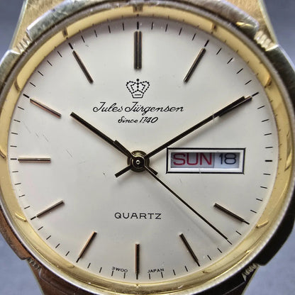 Jules Jurgensen Watch Men 34mm Cream Dial Gold Tone Daydate Round 4505 New Batt1