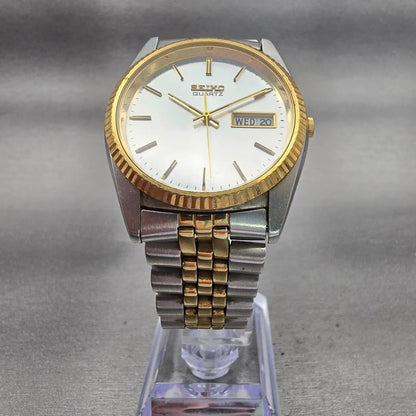 Seiko President Watch Men 37mm Silver Dial Two Tone Daydate 7N43-8111 New Batt5