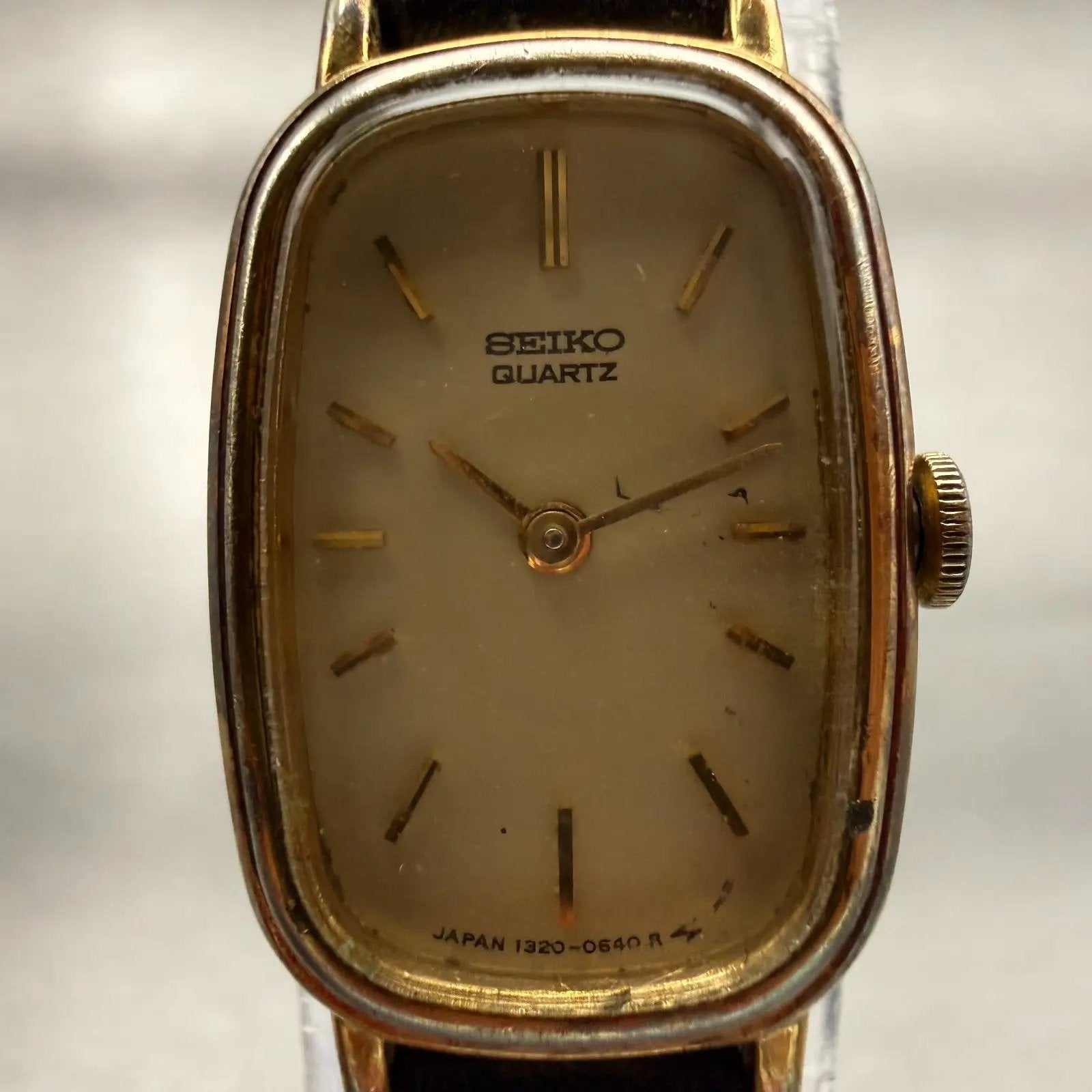 Seiko Watch Women 15mm Champagne Dial Gold Tone Rectangle 1320-5539 New Battery1