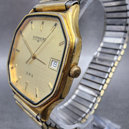 Wittnauer QWR Watch Men 33mm Champagne Dial Gold Tone Octagon Date 0255 PARTS3
