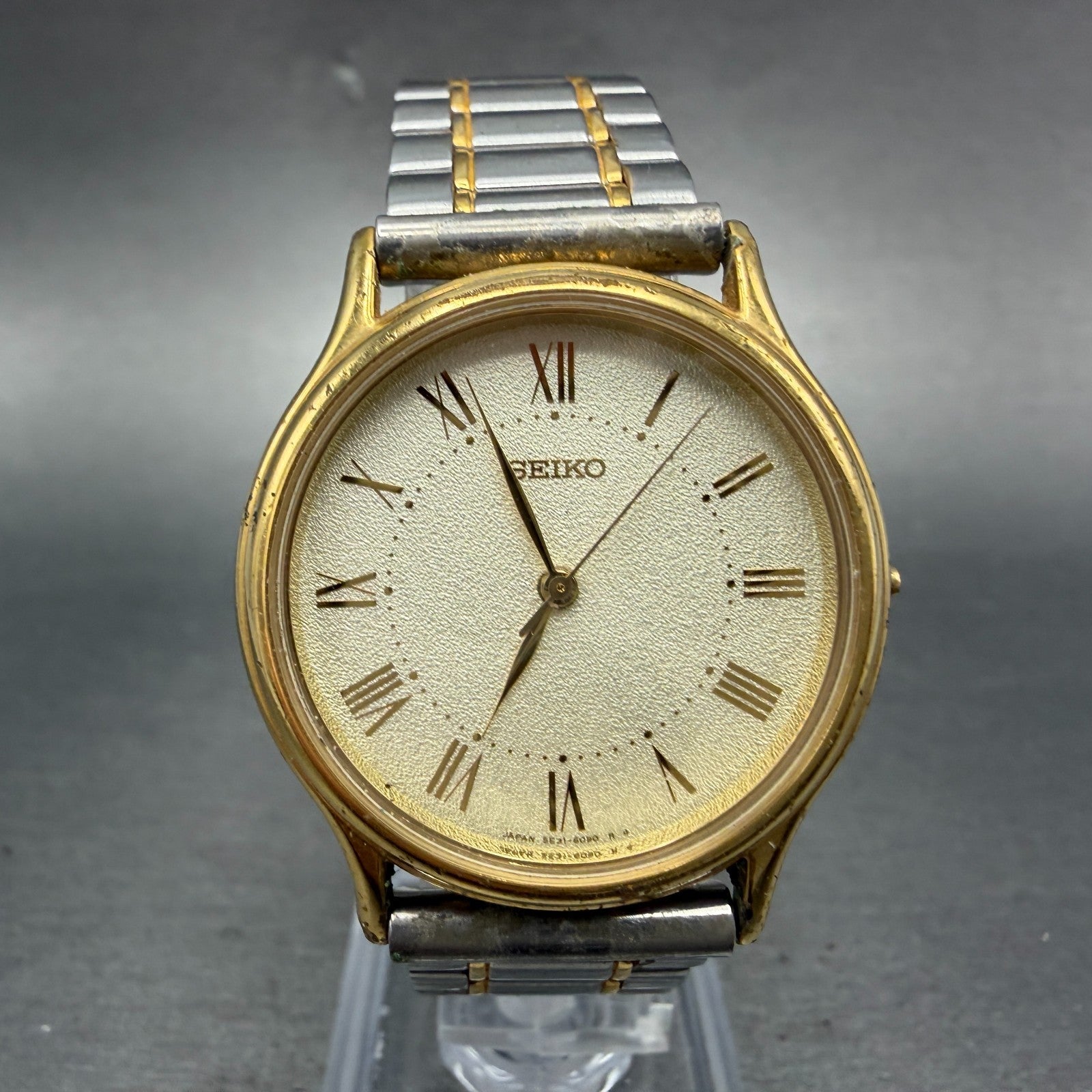 Seiko Spirit Watch Men 31mm Champagne Dial Two Tone Round 5e31-6040 PARTS VTG0