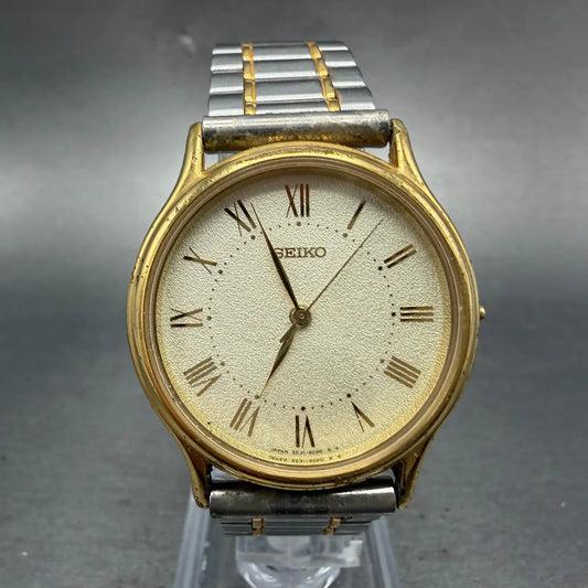 Seiko Spirit Watch Men 31mm Champagne Dial Two Tone Round 5e31-6040 PARTS VTG0