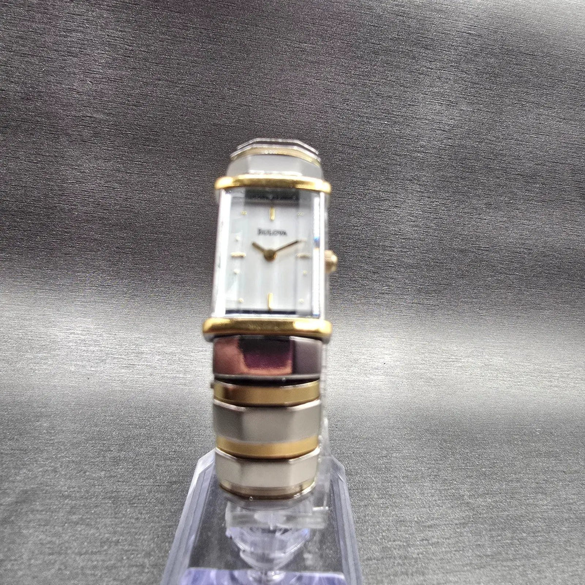 Bulova Watch Women 15mm White Dial Two Tone Rectangle 98T31 New Battery5