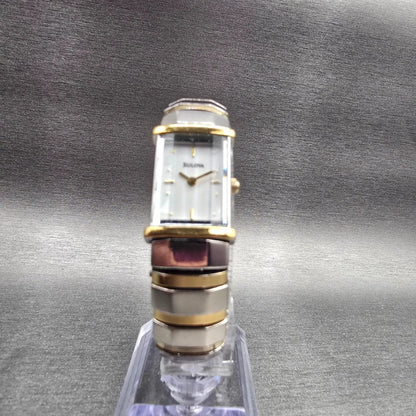 Bulova Watch Women 15mm White Dial Two Tone Rectangle 98T31 New Battery5