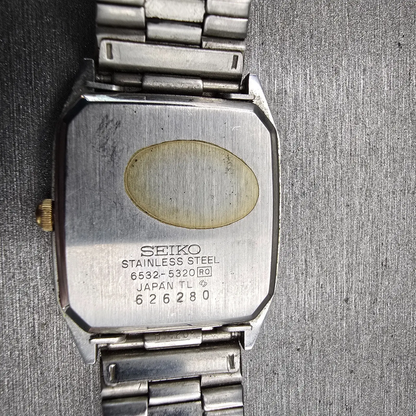 Seiko Watch Men 26mm Silver Dial Silver Tone Date Rectangle 6532-5320 New Batt10