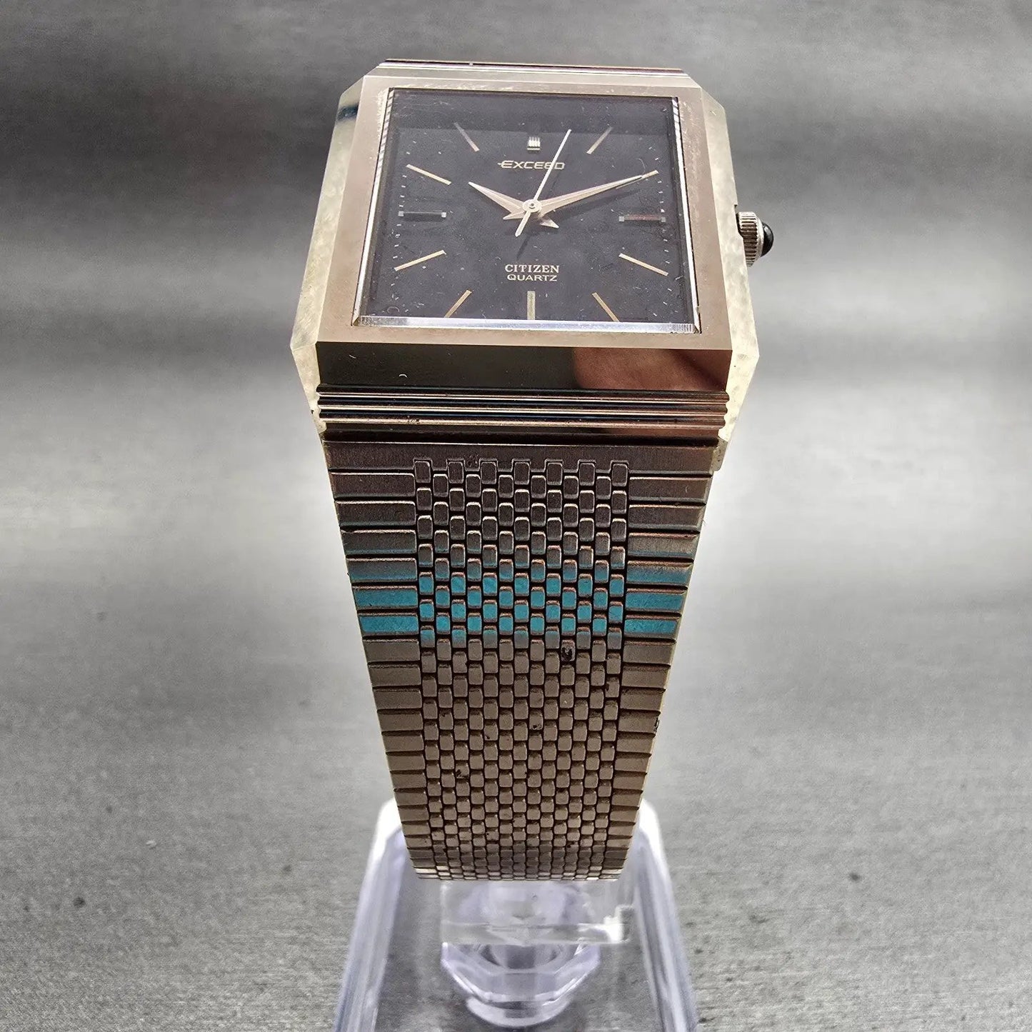 Citizen Exceed Watch Men 27mm Black Dial Gold Tone Rectangle 4-795725 New Batt5