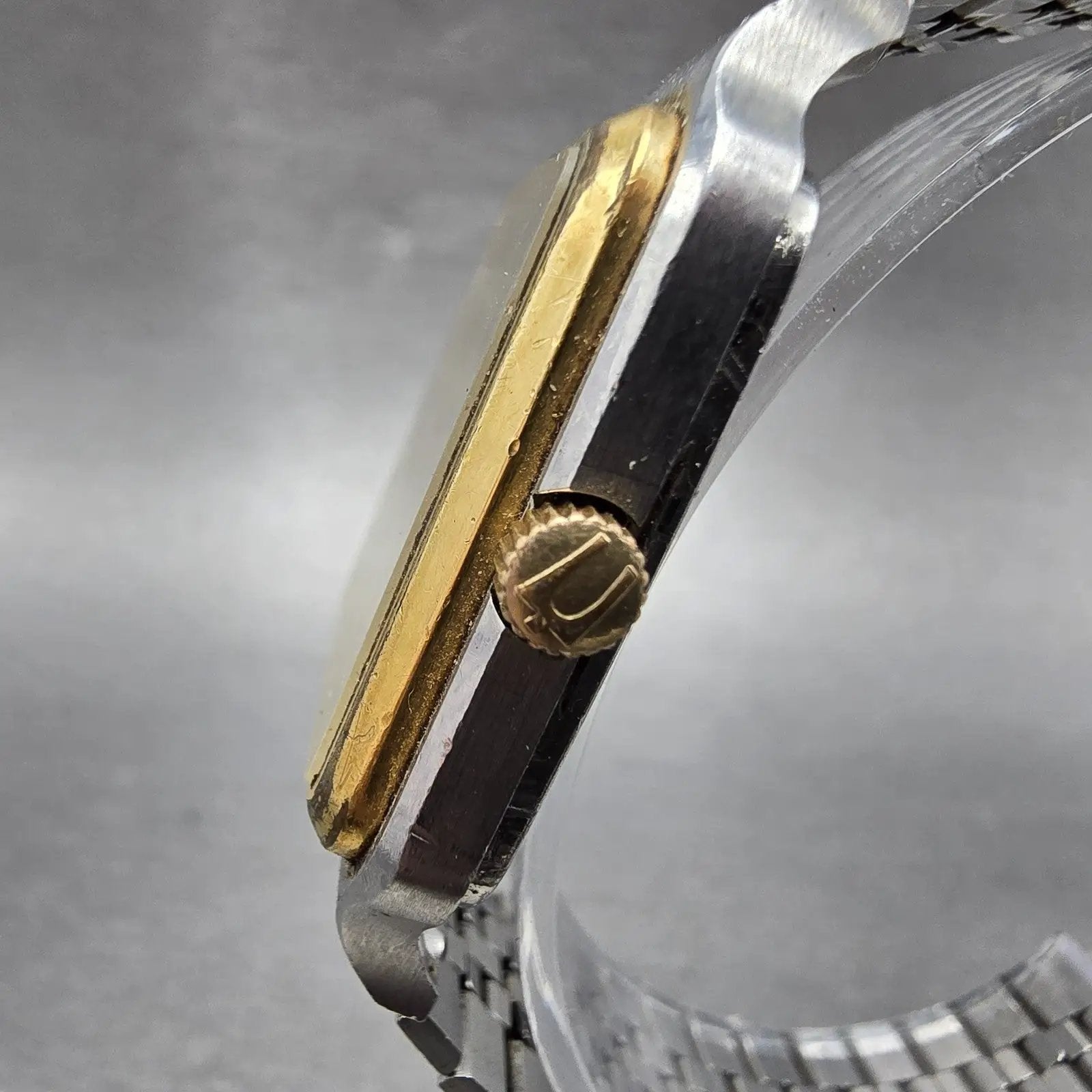 Bulova Accutron Tank Watch Men 31mm Silver Dial Two Tone Rectangle PARTS Vintage3
