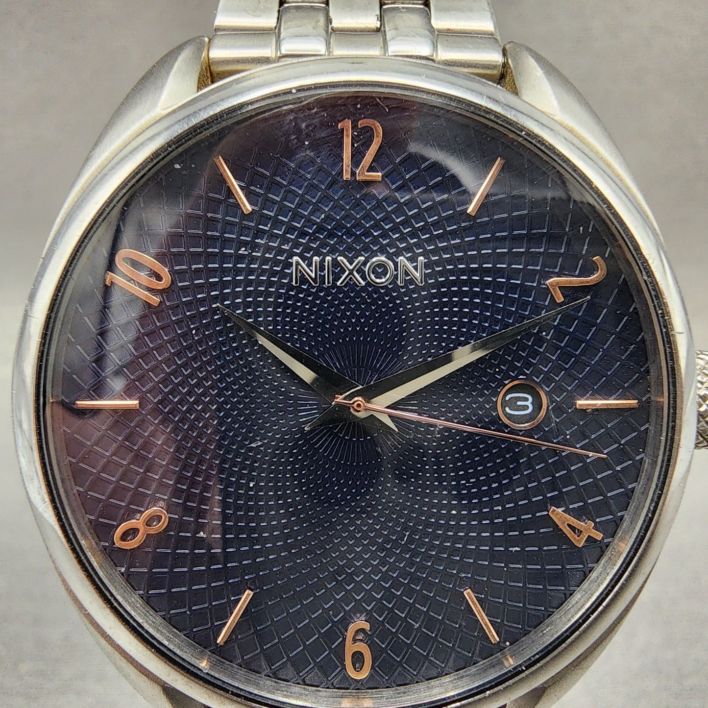 Nixon The Bullet Watch Women 38mm Blue Dial Silver Tone Date Round New Battery1