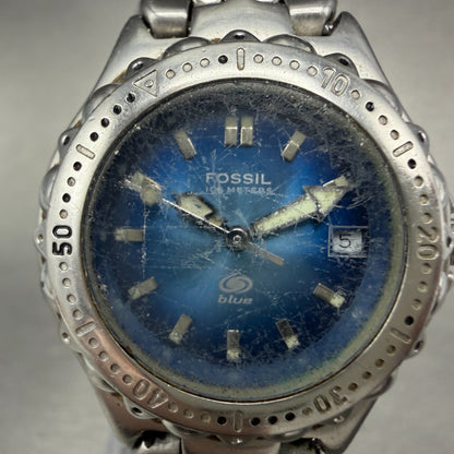 Fossil Blue Dive Watch Women 29mm Blue Dial Silver Tone Date Round AM3581 Newbat1