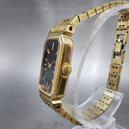 Seiko Tank Watch Women 13mm Black Dial Gold Tone Rectangle 13205649 New Battery2