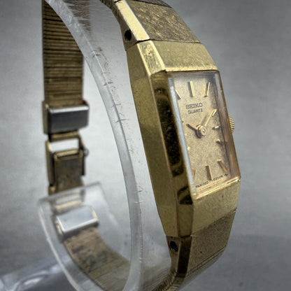 Seiko Watch Women 12mm Gold Dial Gold Tone Rectangle 1320-5049 New Battery VTG3