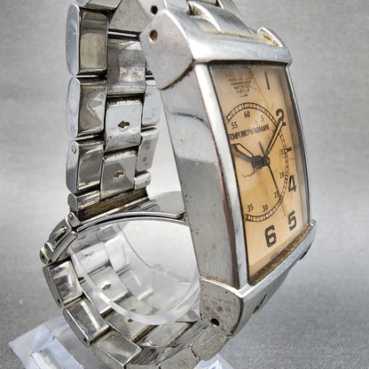 Emporio Armani Tank Watch Men 26mm Cream Dial Silver Tone Rectangle New Battery3