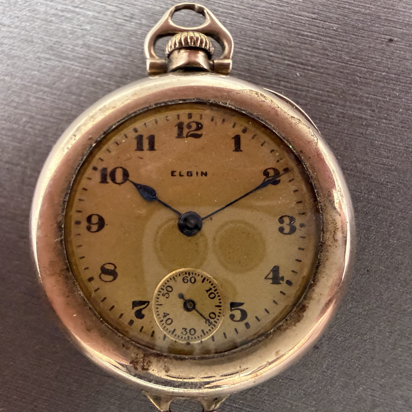 Elgin Pocket Watch 31mm Gold Dial Gold Filled Manual Wind Grade 463 Runs1