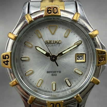 Seiko Sports 50 Watch Women 25mm Silver Dial Two Tone Round 7N82-0261 New Bat KL1