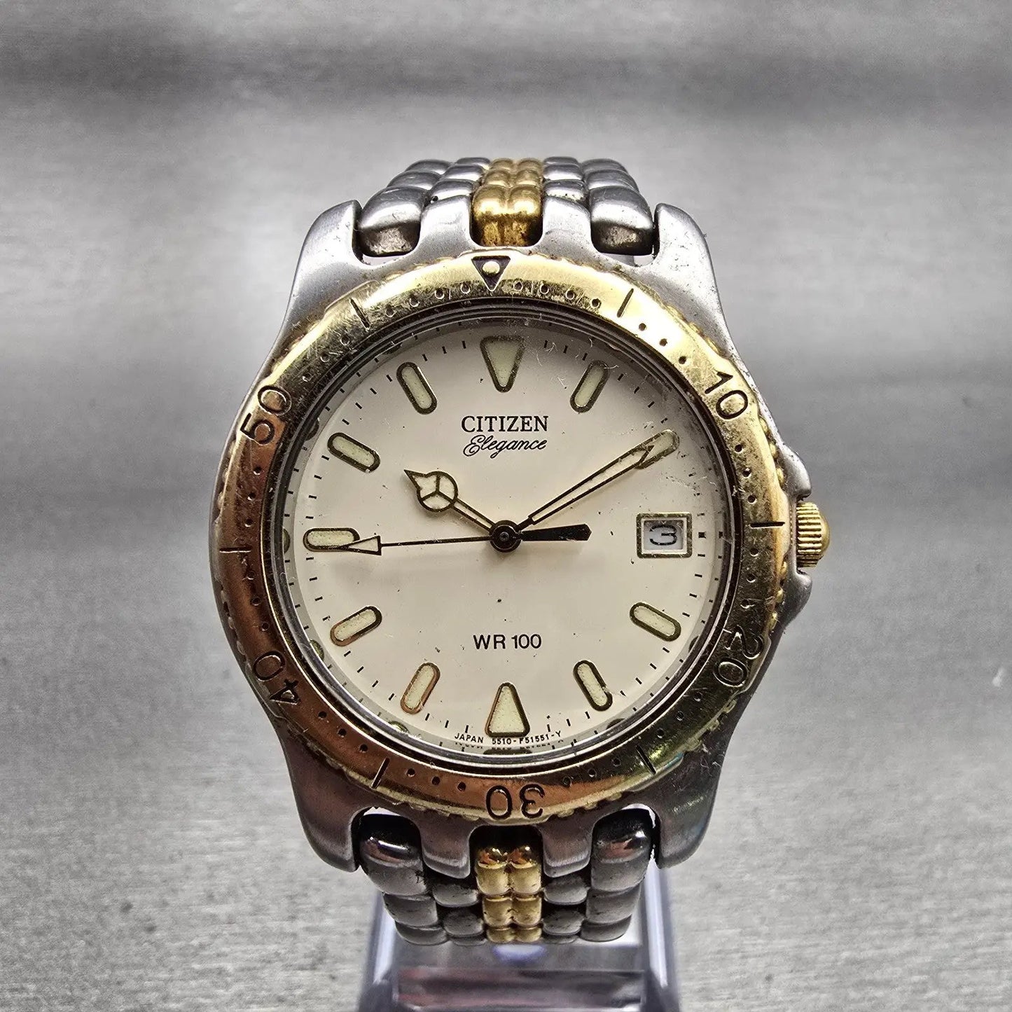 Citizen Elegance Watch Men 35mm Ivory Dial Two Tone Date 5510-F51863 New Battery0