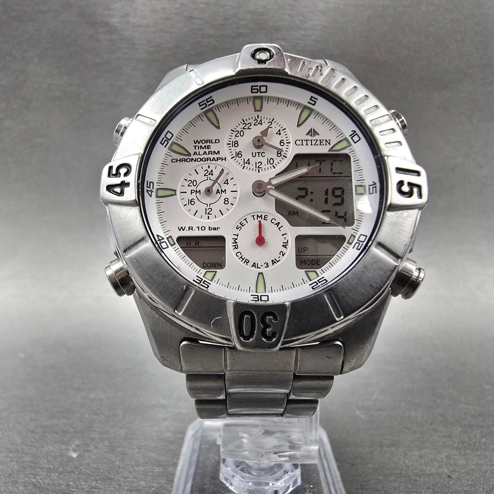 Citizen Promaster Navihawk World Time Watch Men 42mm White Dial Steel New Batt4