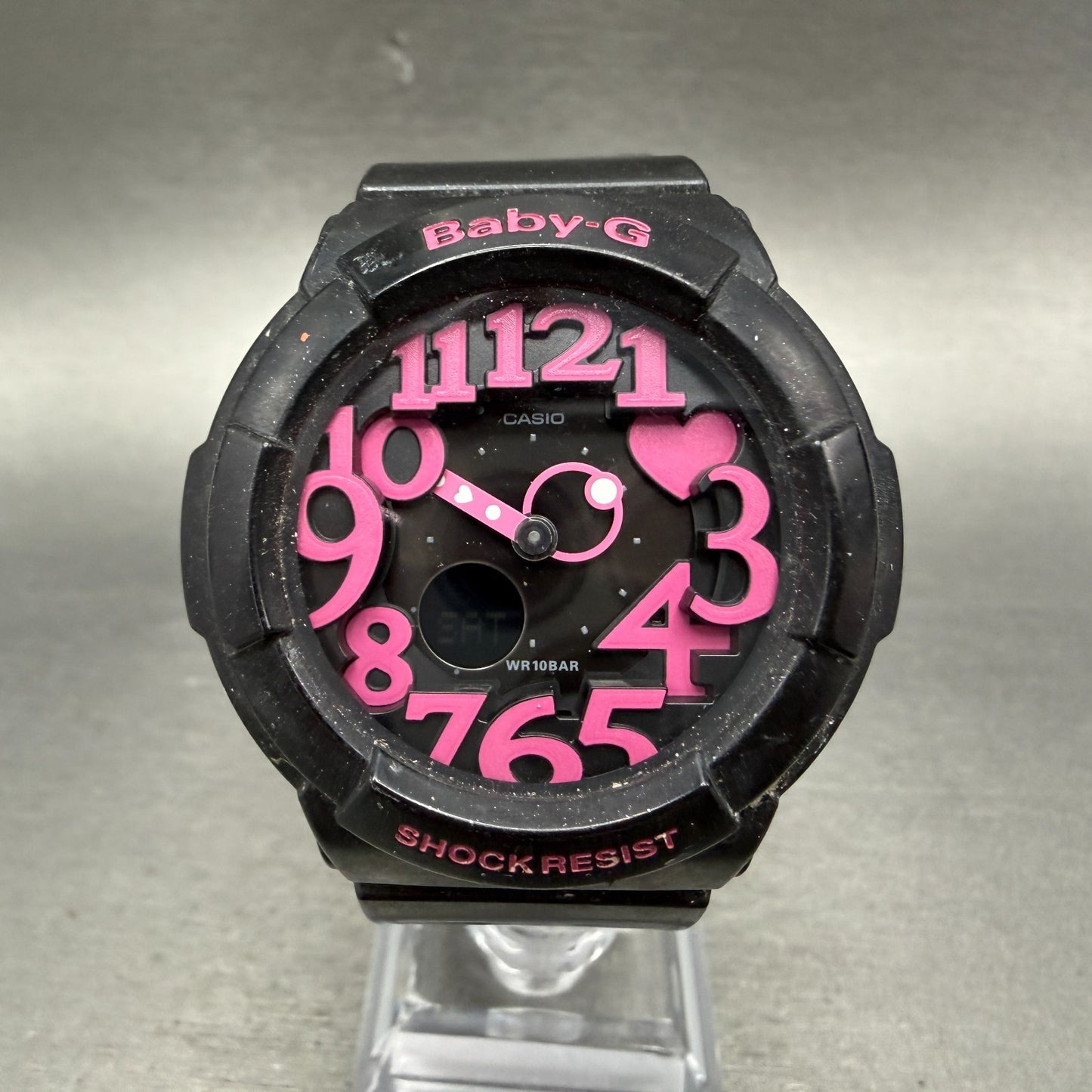 Casio Baby-G Watch Women 43mm Analog Digital Black Dial Black & Pink Tone NewBat0