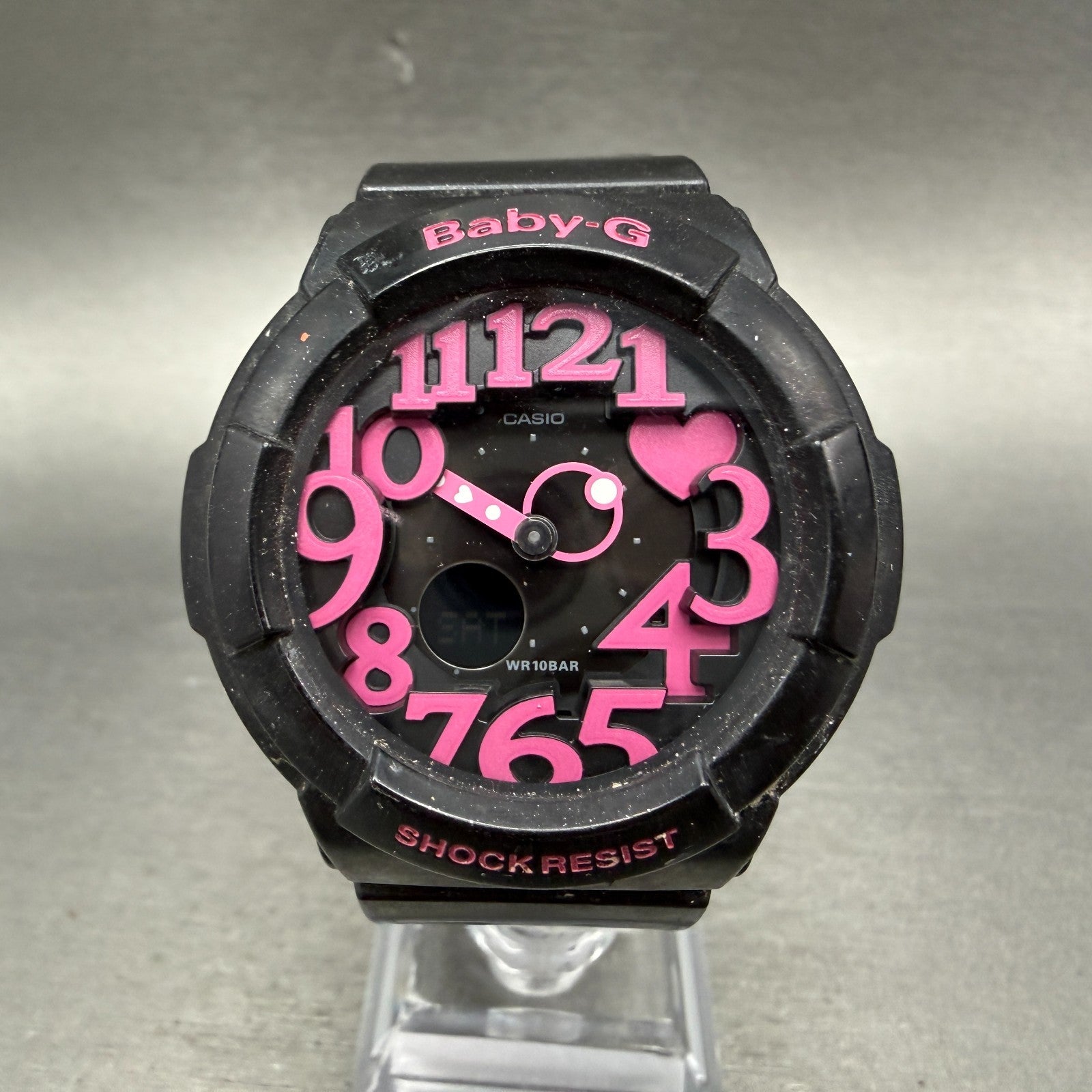 Casio Baby-G Watch Women 43mm Analog Digital Black Dial Black & Pink Tone NewBat0