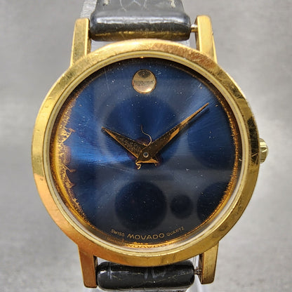 Movado Museum Watch Women 25mm Blue Dial Gold Tone Round 8725832 New Battery1