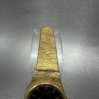 Citizen CQ Watch Women 16mm Black Dial Gold Tone 5920S49615 New Battery VTG4