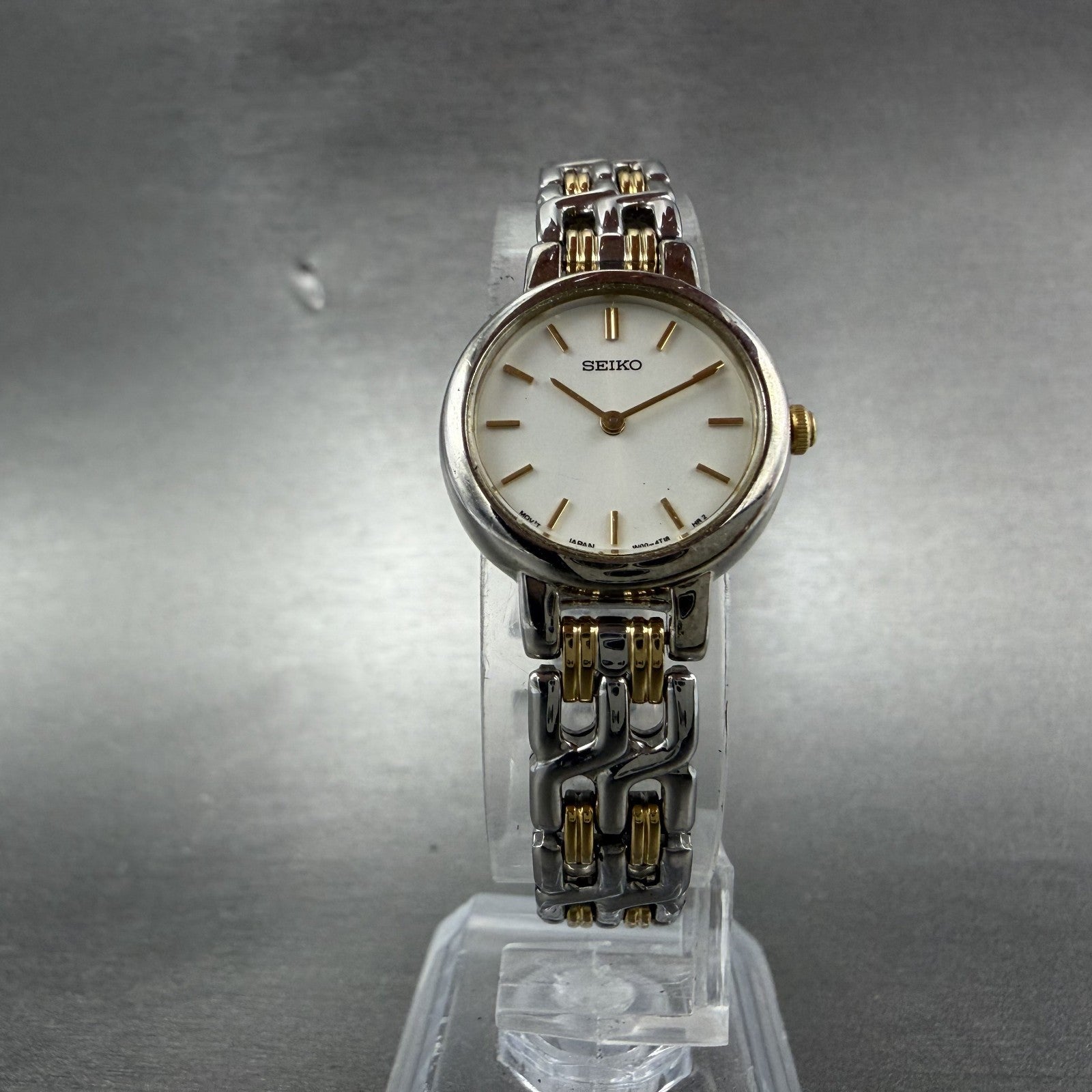 Seiko Watch Women 21mm White Dial Two Tone Round 1N00-1E09 New Battery ABR5