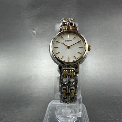 Seiko Watch Women 21mm White Dial Two Tone Round 1N00-1E09 New Battery ABR5