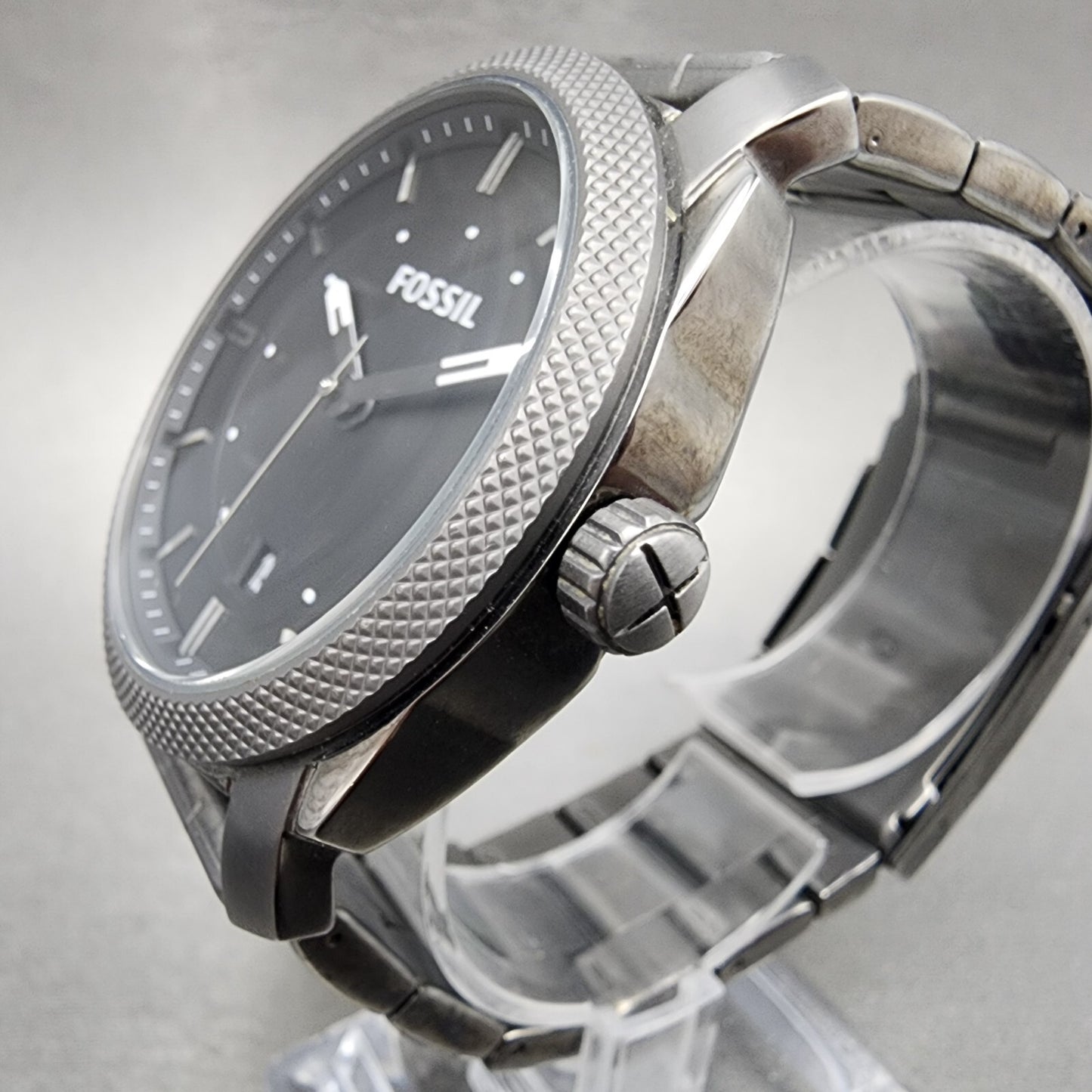 Fossil Machine Watch Men 42mm Black Dial Gray Tone Date Round FS4774 New Batt2