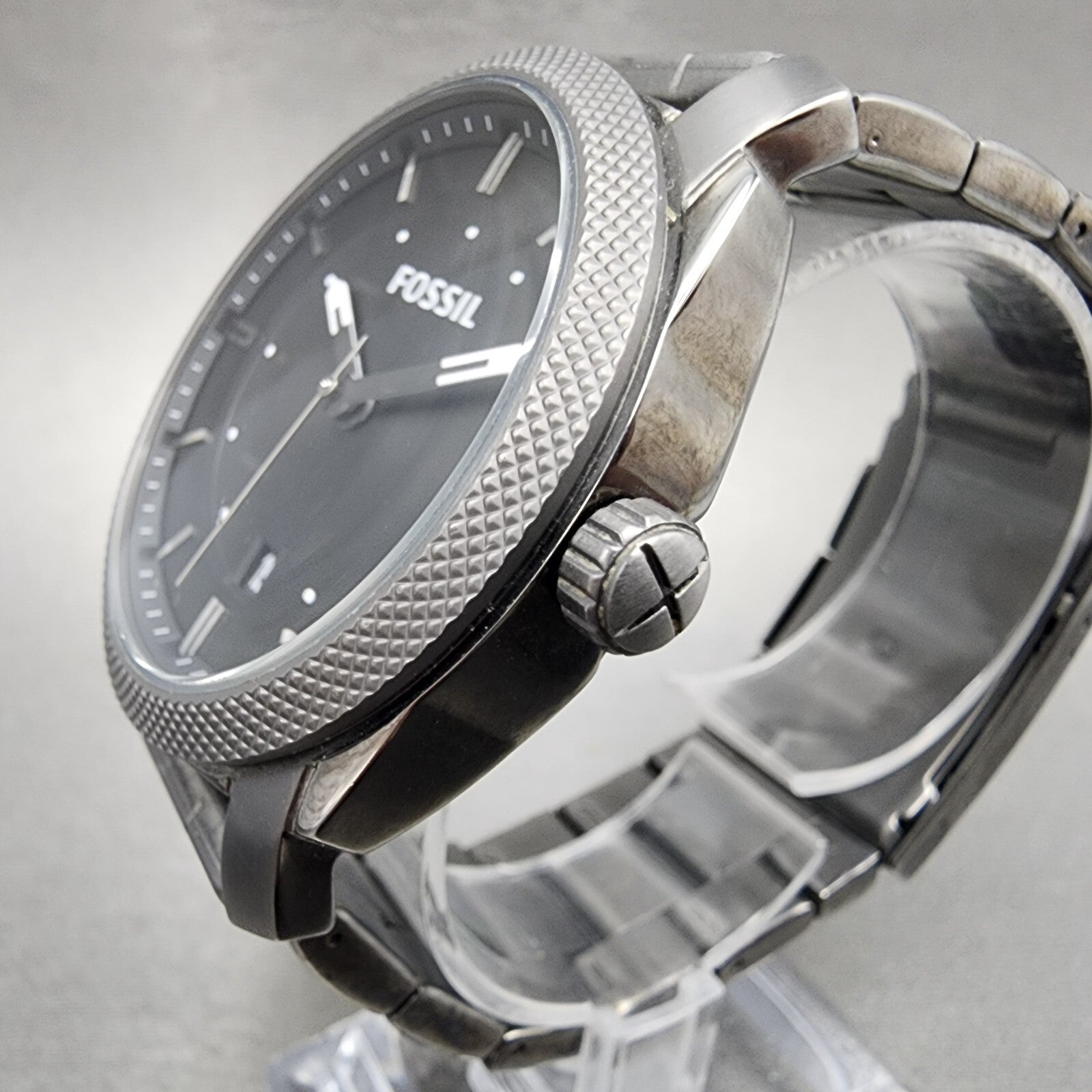 Fossil Machine Watch Men 42mm Black Dial Gray Tone Date Round FS4774 New Batt2