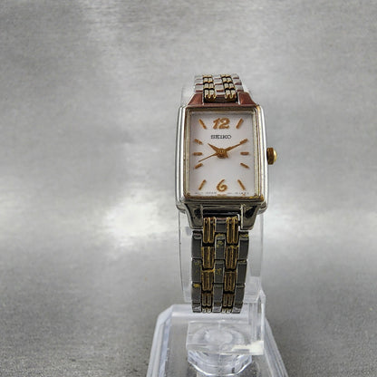Seiko Tank Watch Women 16mm White Dial Two Tone Rectangle 1N010FH0 New Battery5