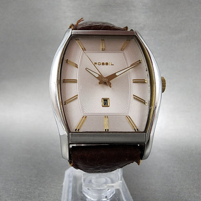Fossil Watch Men 35mm White Dial Silver Tone Date Tonneau FS4454 New Battery5