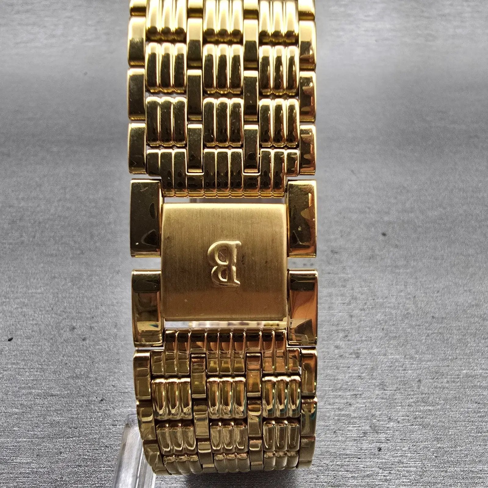Bulova Watch Men 23mm Gold Dial Gold Tone Diamond Rectangle 97D05 New Battery7