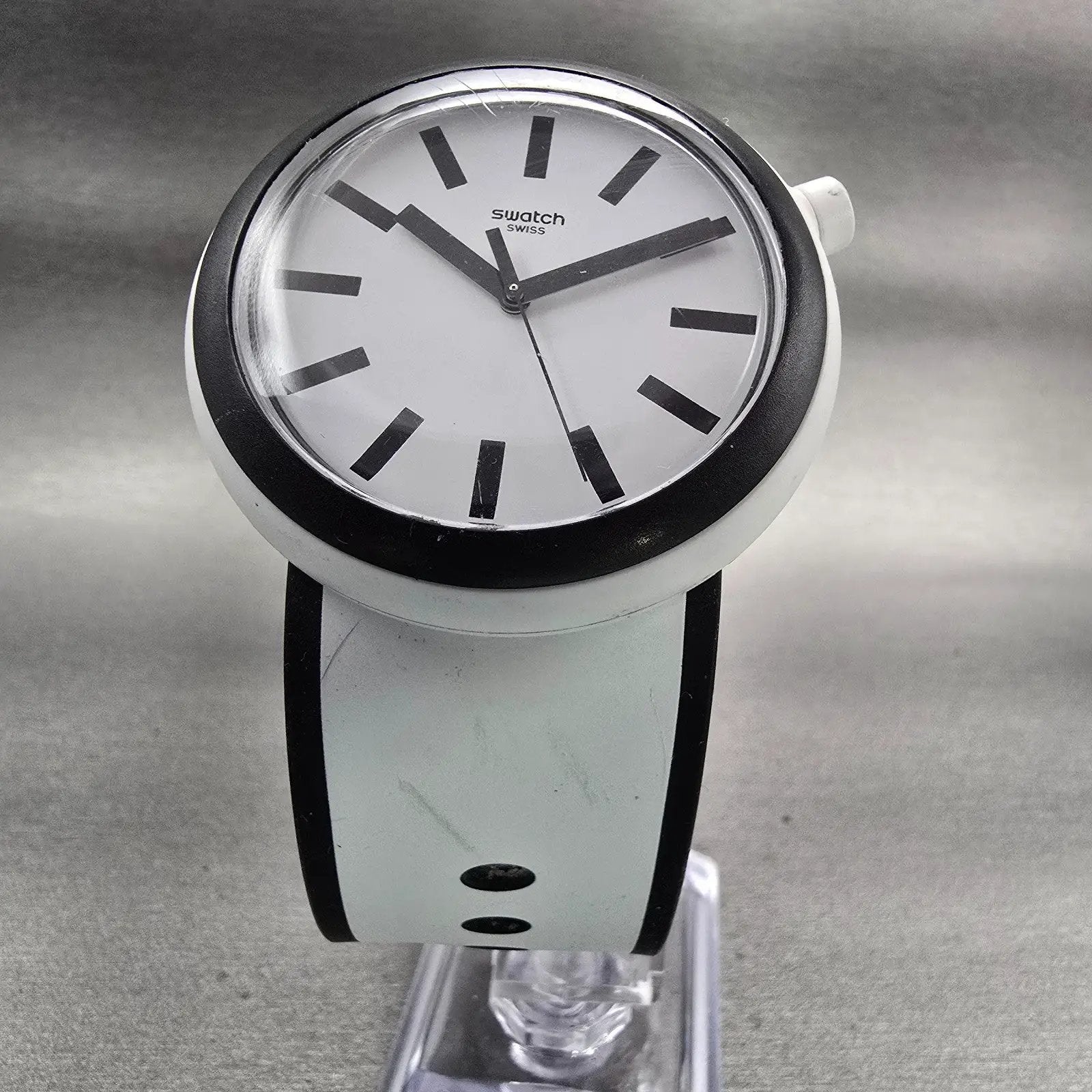 Swatch POPMOVING Watch Men 45mm White Dial Two Tone Round PWN100 New Battery5