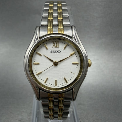 Seiko Watch Women 24mm White Dial Two Tone Round 1N010K10 New Battery VTG0