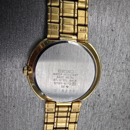Seiko Watch Men 31mm Cream Dial Gold Tone Round 5Y95-6110 New Battery Vintage10