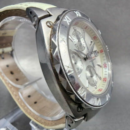 Seiko Sportura Chronograph Watch Unisex 38mm White Dial Steel 7t920ka0 New Batt3