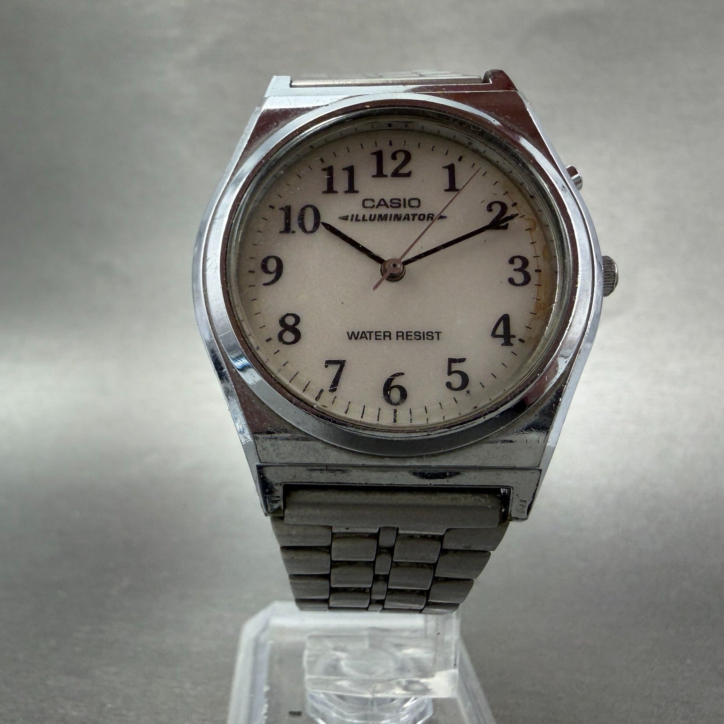 Casio Illuminator MQ-405 Watch Men 35mm White Dial Silver Tone READ! New Battery5
