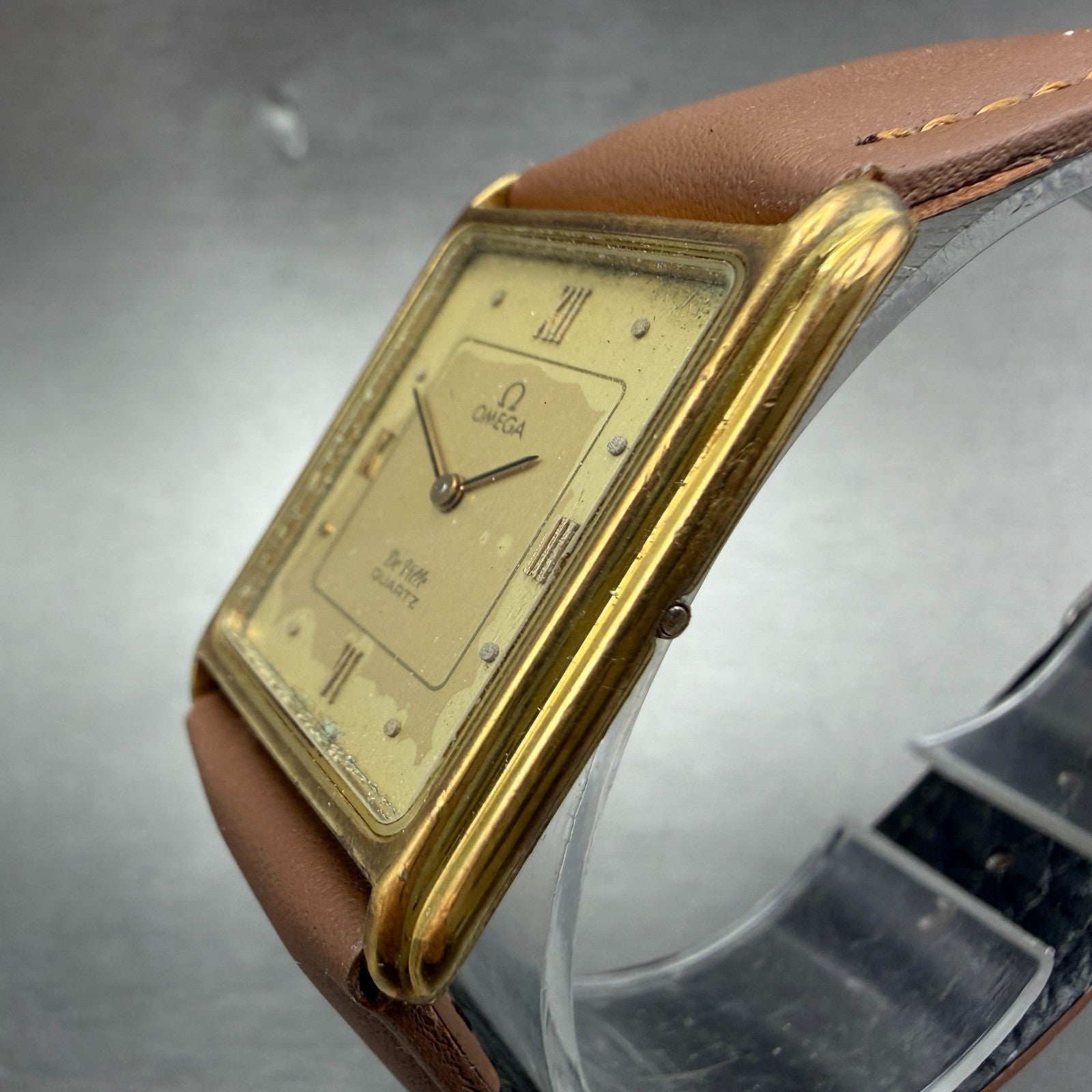 Omega De Ville Tank Watch Men 26mm Gold Dial Gold Tone Rectangle 1365 New batt2