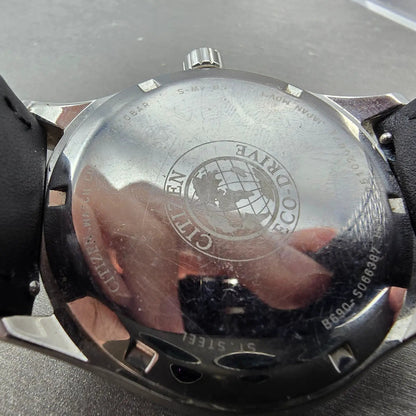 Citizen Eco-Drive Watch Men 43mm Black Dial Silver Date B690-S066387 Runs JP9
