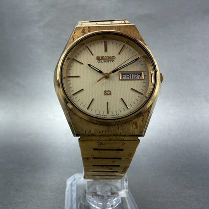 Seiko SQ Watch Men 35mm Champagne Dial Gold Tone Daydate 8123-7040 New Battery5