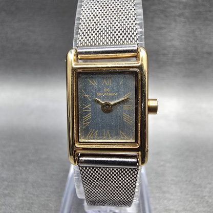 Skagen Watch Women 15mm Silver Dial Gold Tone Rectangle 136SGS New Battery BD0