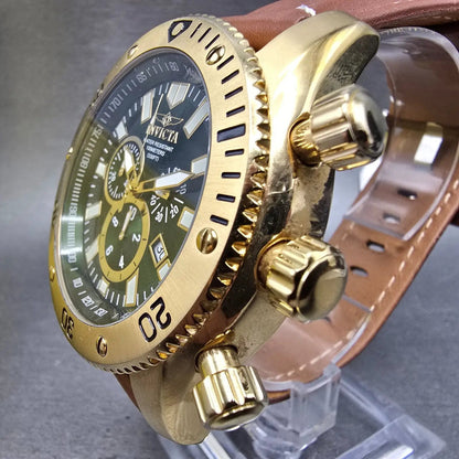 Invicta Sea Spider Chronograph Watch Men 50mm Green Dial Gold Date 0141 New Batt3