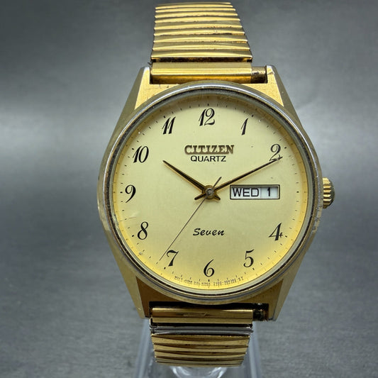Citizen Seven Watch Men 35mm Champagne Dial Gold Tone Daydate 2100-283007 NewBat0