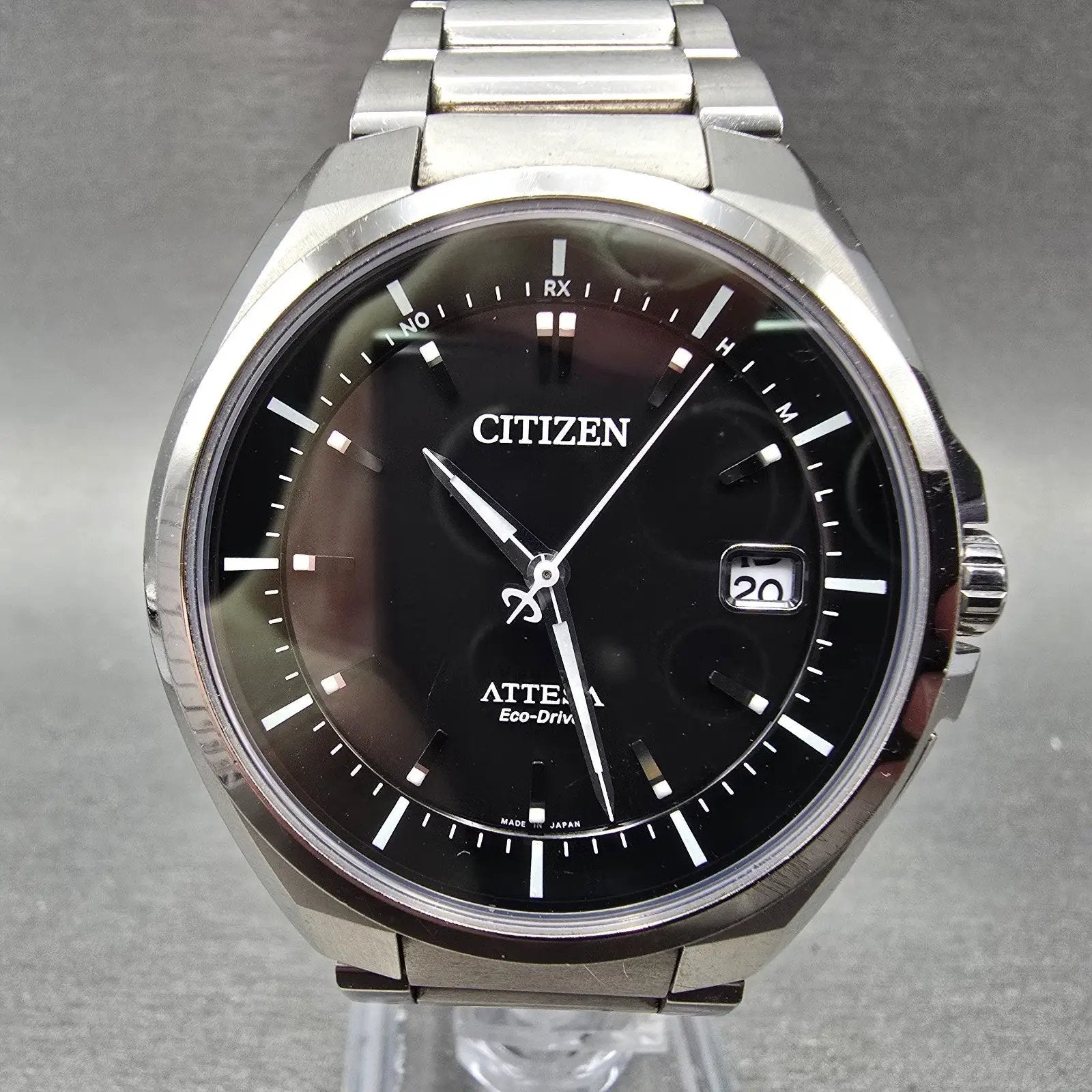 Citizen Attesa Eco-Drive Watch Men 42mm Black Dial Titanium Date Round PARTS0
