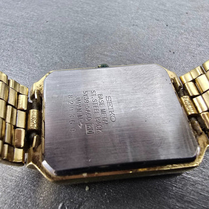 Seiko Tank Watch Men 26mm Cream Dial Gold Tone Date Rectangle 5Y39-5A60 PARTS10