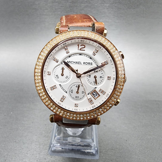 Michael Kors Parker Watch Women 39mm White Dial Silver Tone READ!!!!Chronograph0