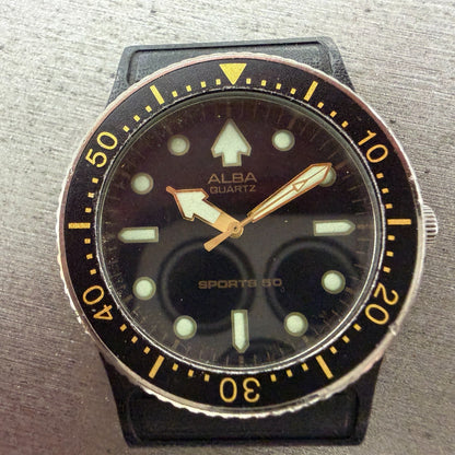Seiko ALBA Dive Watch Men 36mm Black Dial Black Tone Round Y481-014A New Battery1